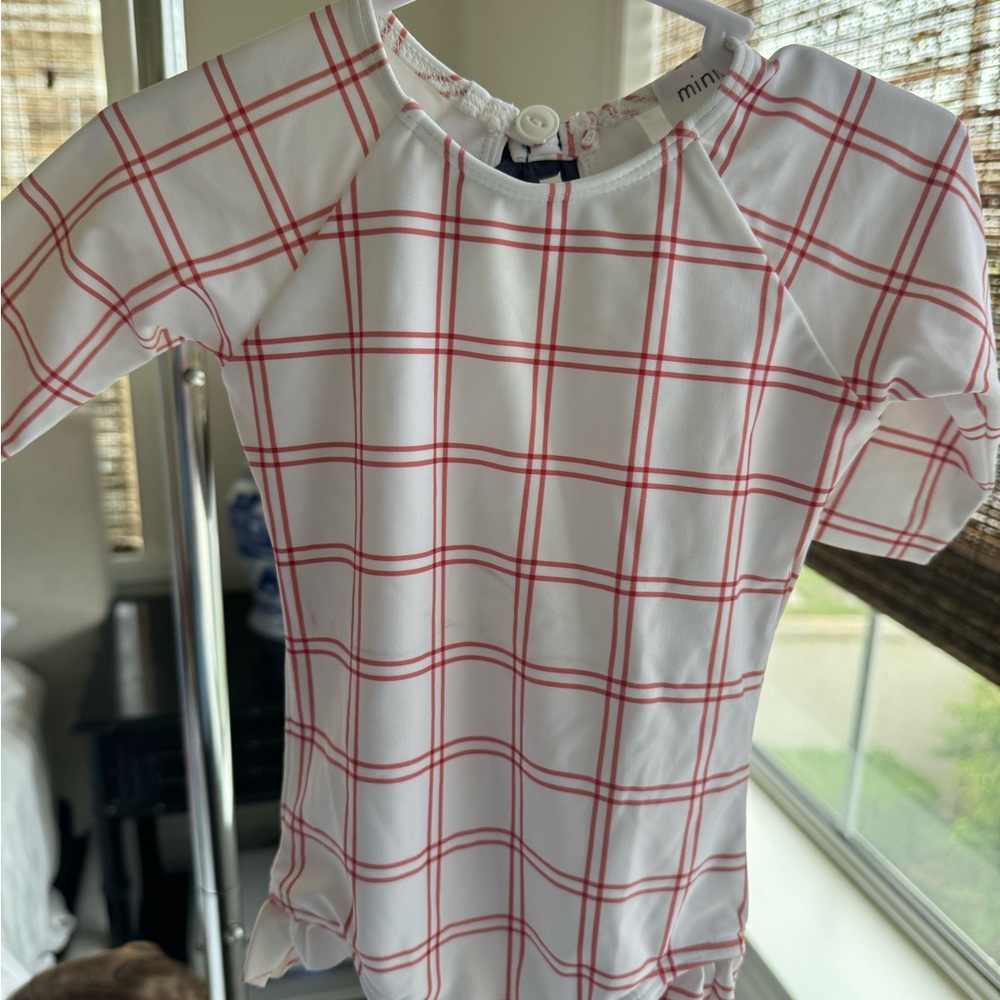 Minnow Red and White Plaid Baby Bathing Suit